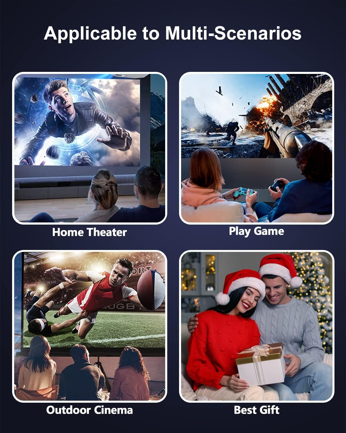 4K Portable Projector with WiFi and Bluetooth - 15000 Lumens HD 1080P, Max 300" Display, Ideal for Outdoor Movie Theaters, Compatible with HDMI, USB, Smartphones, Laptops, and TV Sticks