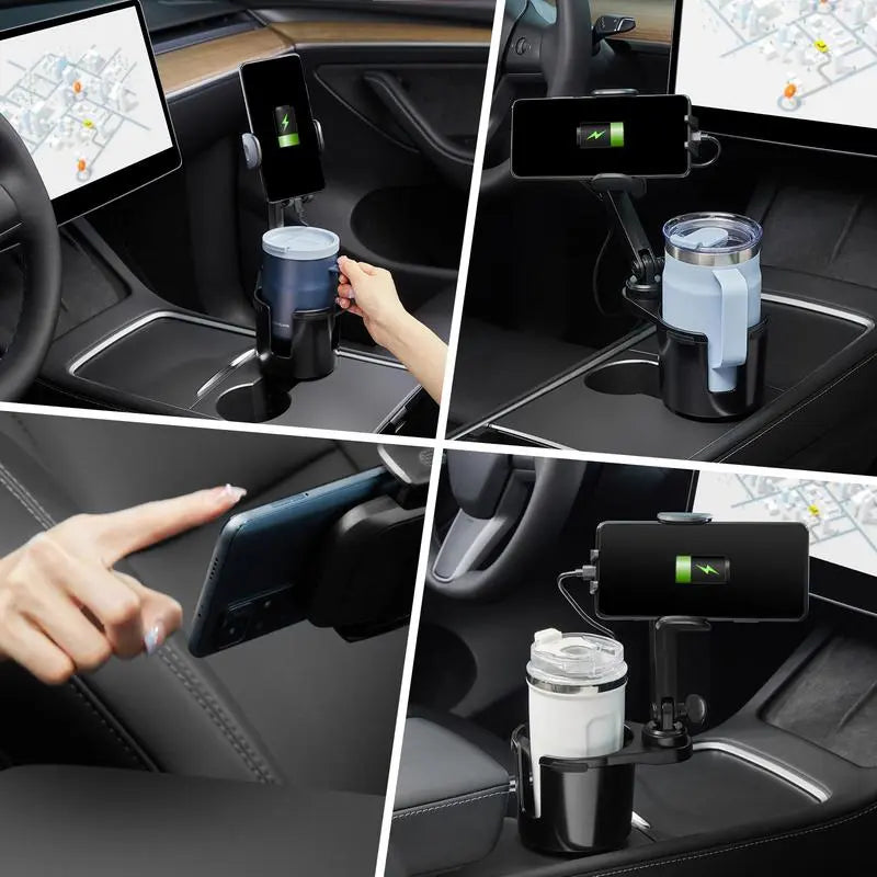 3-In-1 Car Wireless Charger Cup Holder, Upgrade 15W Charging, Car Cup Holder Phone Mount with Adjustable Base & 360° Rotation Compatible for All Smartphones(With Car Adapter) Toyotamr2Cupholder Carphoneholder Accessories Cellphone