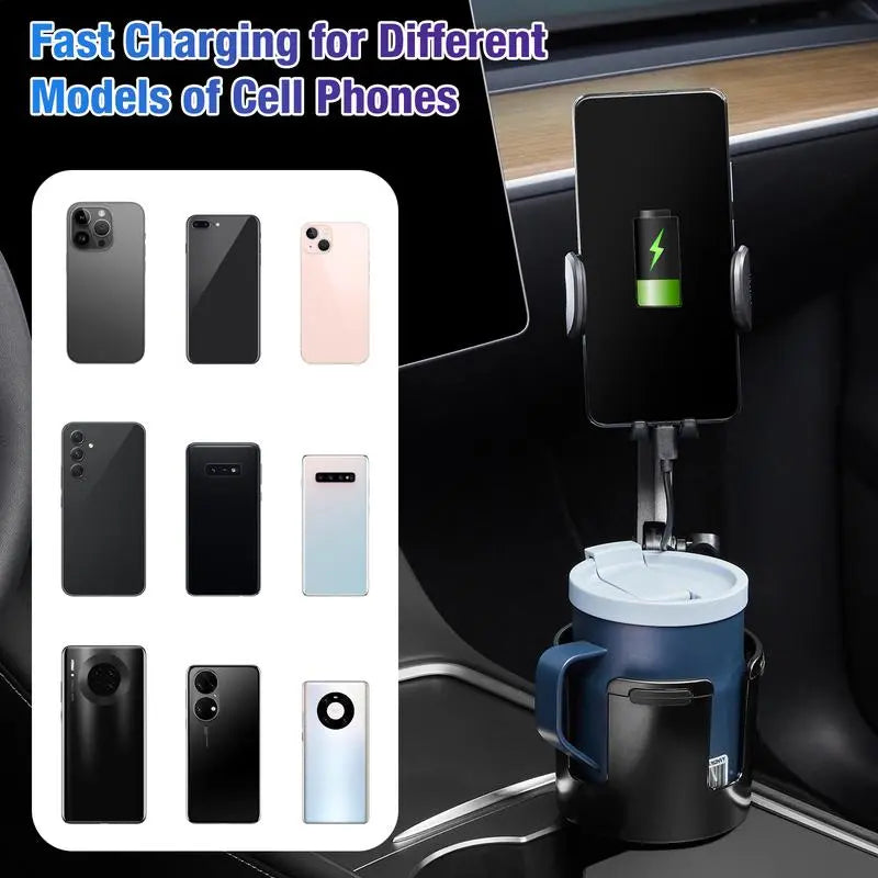 3-In-1 Car Wireless Charger Cup Holder, Upgrade 15W Charging, Car Cup Holder Phone Mount with Adjustable Base & 360° Rotation Compatible for All Smartphones(With Car Adapter) Toyotamr2Cupholder Carphoneholder Accessories Cellphone