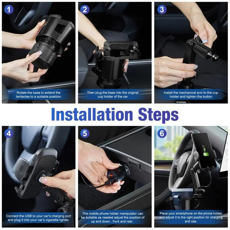 3-In-1 Car Wireless Charger Cup Holder, Upgrade 15W Charging, Car Cup Holder Phone Mount with Adjustable Base & 360° Rotation Compatible for All Smartphones(With Car Adapter) Toyotamr2Cupholder Carphoneholder Accessories Cellphone