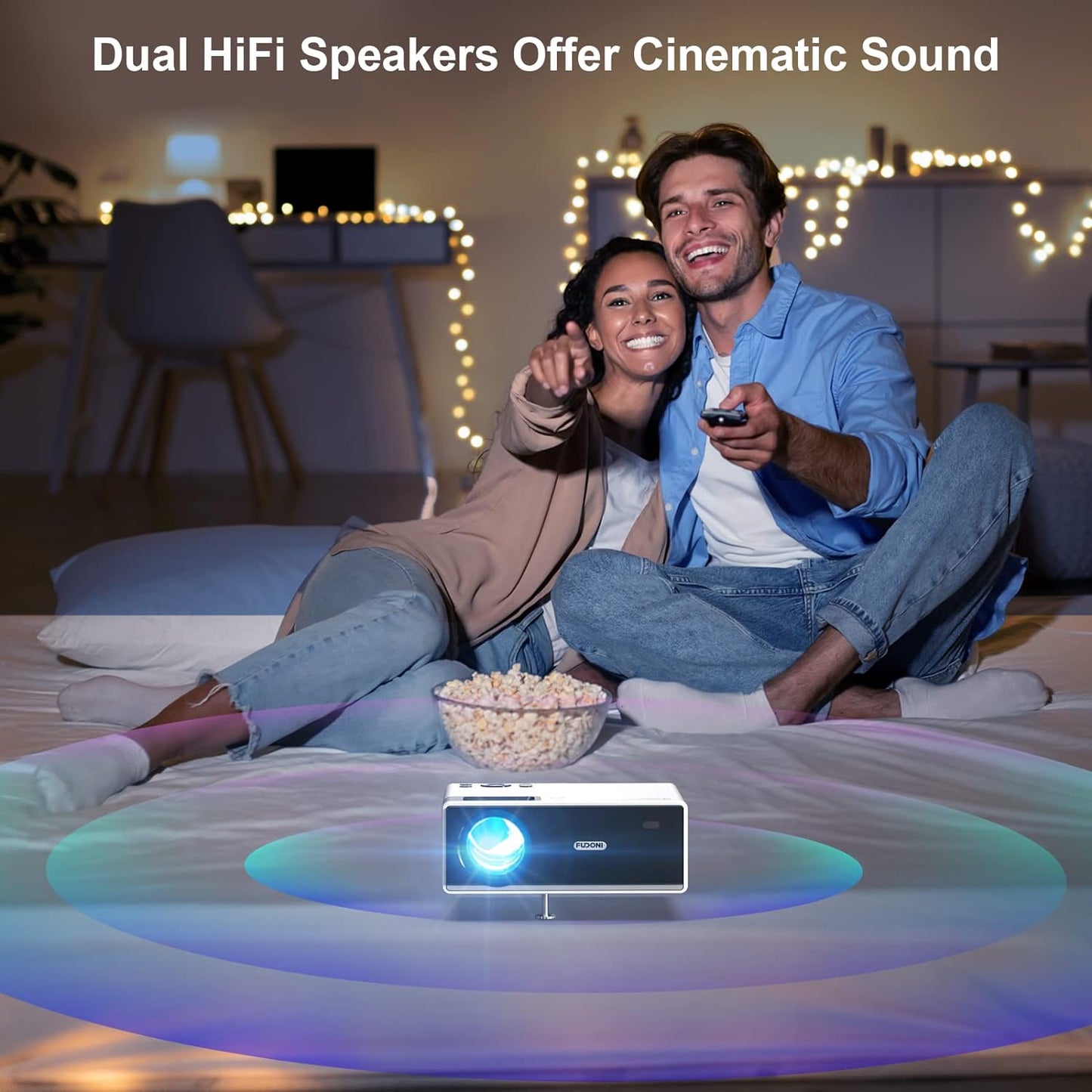 4K Portable Projector with WiFi and Bluetooth - 15000 Lumens HD 1080P, Max 300" Display, Ideal for Outdoor Movie Theaters, Compatible with HDMI, USB, Smartphones, Laptops, and TV Sticks