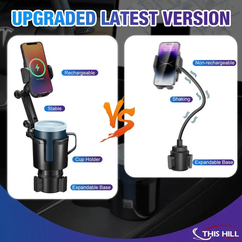 3-In-1 Car Wireless Charger Cup Holder, Upgrade 15W Charging, Car Cup Holder Phone Mount with Adjustable Base & 360° Rotation Compatible for All Smartphones(With Car Adapter) Toyotamr2Cupholder Carphoneholder Accessories Cellphone